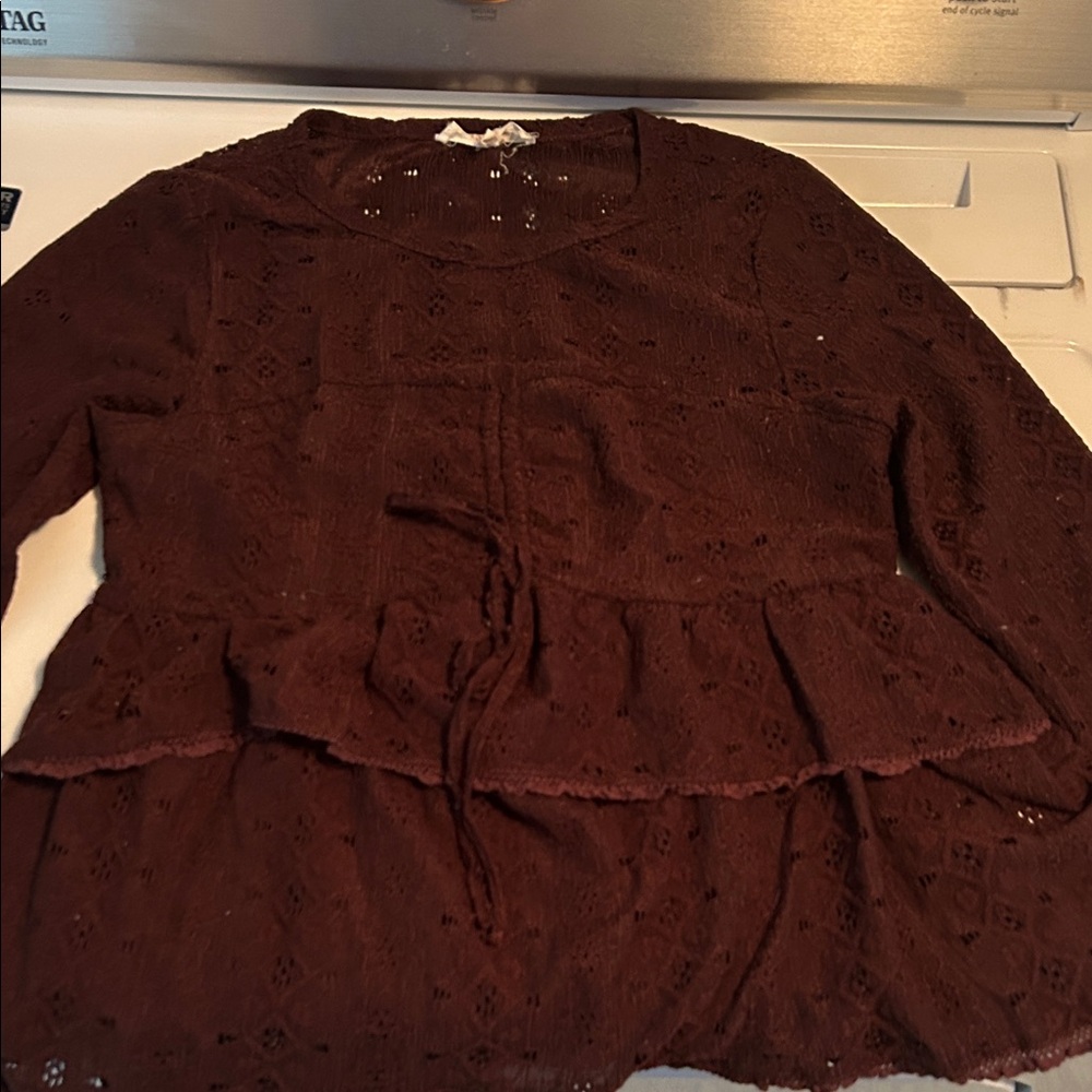 Listicle Brown Eyelet Peplum Tunic